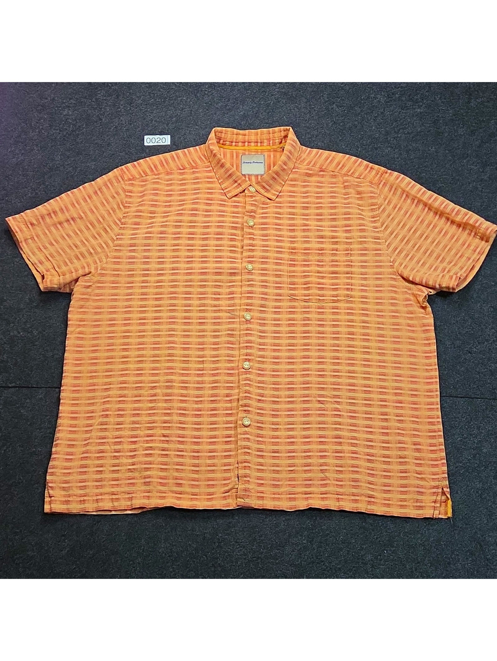 Tommy Bahama Men's 3XL Big & Tall Orange Beige Plaid Cotton Button-Up Pockets